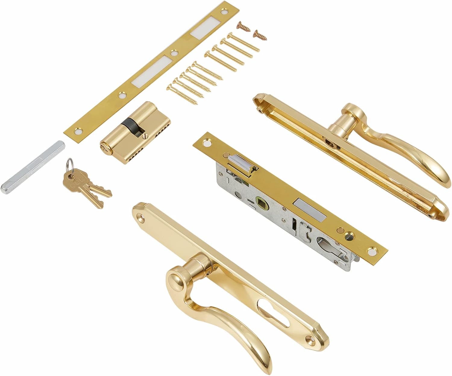 Brushed Polished Brass Solid Brass Lever Handle Mortise Lock Set for 1 in. Or 1.38 in. Thickness N9566