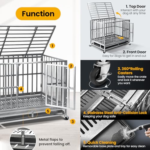 48 inch Heavy Duty Dog Crate with Double Door and Wheels D247892