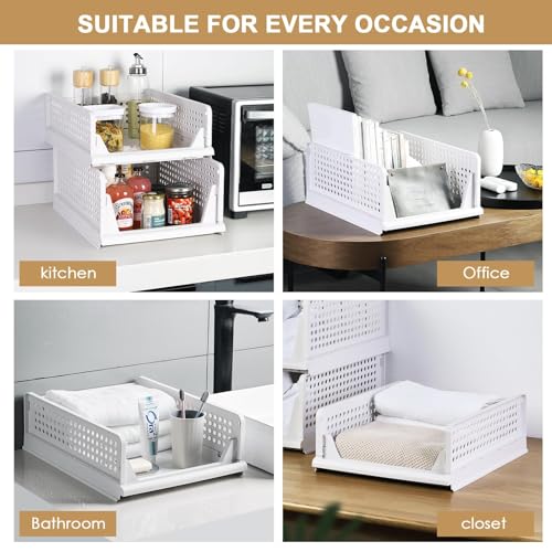 Stackable Plastic Storage Basket (5 * 5L) (White, Large) O276