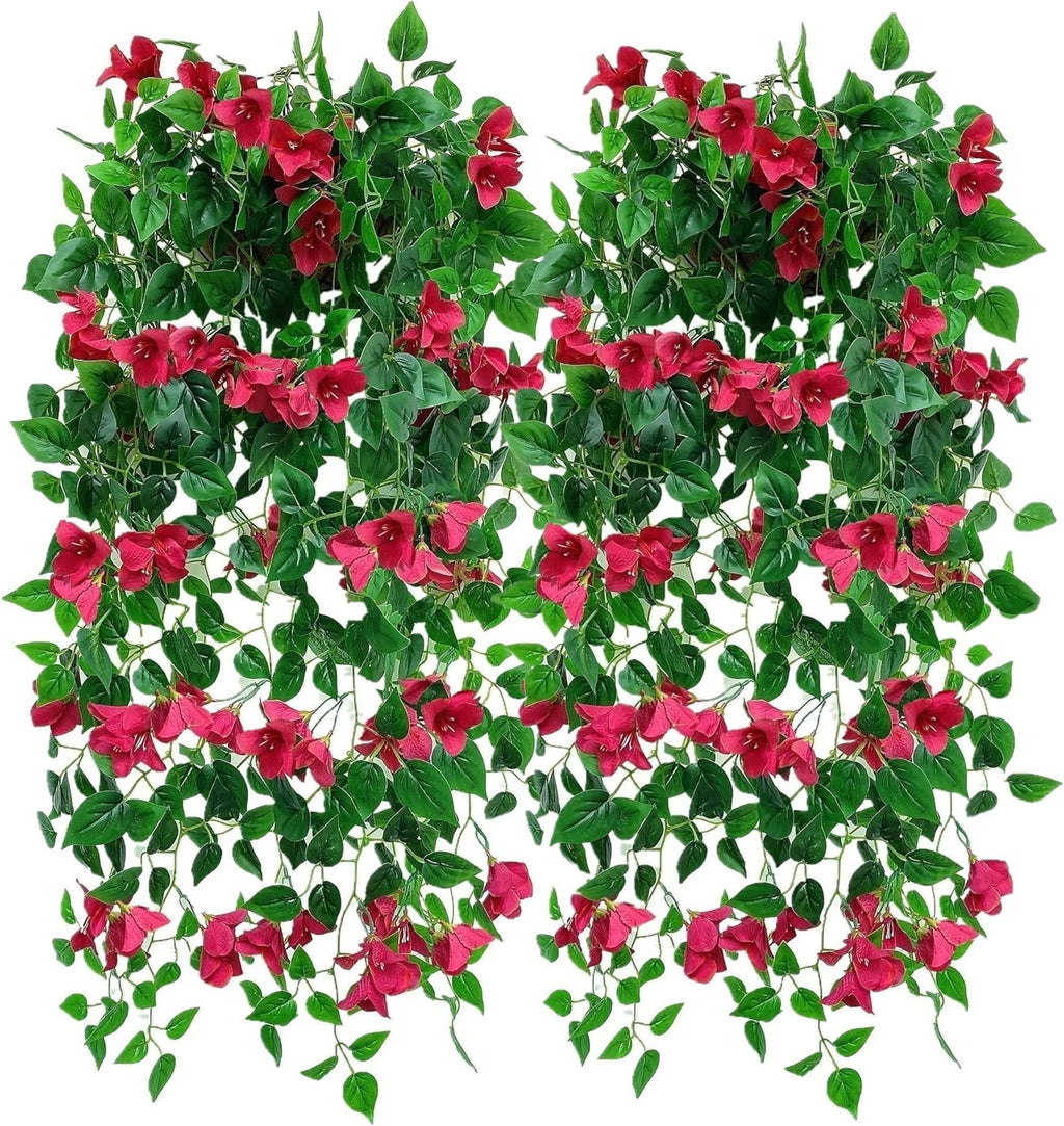 Pack of 4 Artificial Hanging Bougainvillea Silk Plastic Flower Vines Faux Plant (Fuchsia) X151177