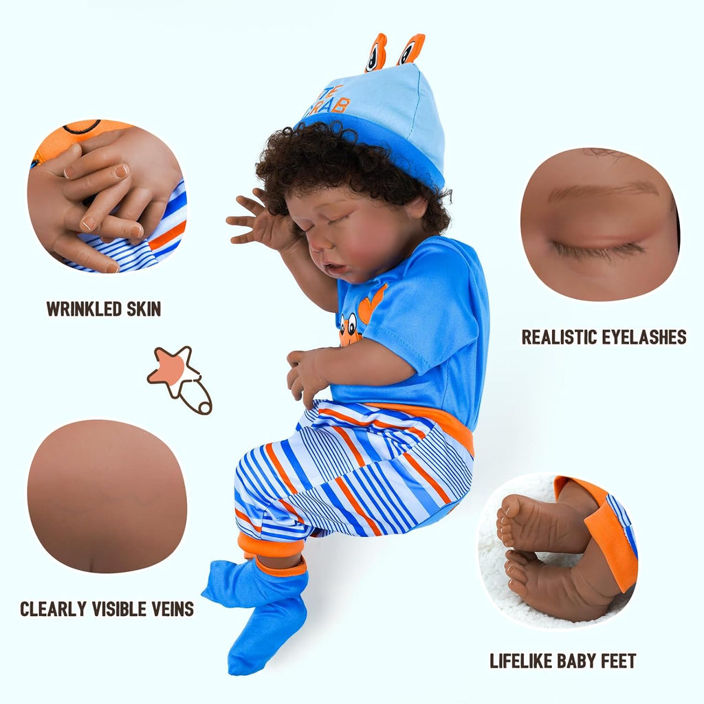 18-Inch Realistic Black Baby Doll with Clothes and Toy M6811