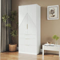 White Freestanding Wooden Wardrobe Armoire with 2 Doors and 3 Drawer J92224