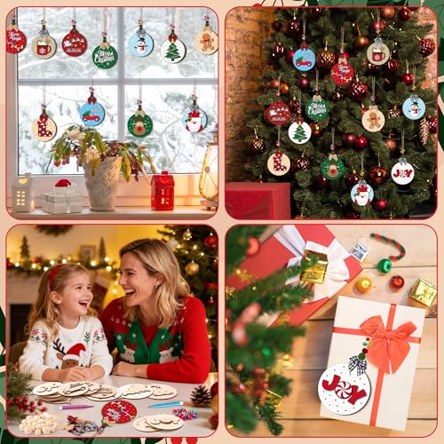 12 Styles Unfinished Wooden Christmas Ornaments Kit with Paint Pens K235916