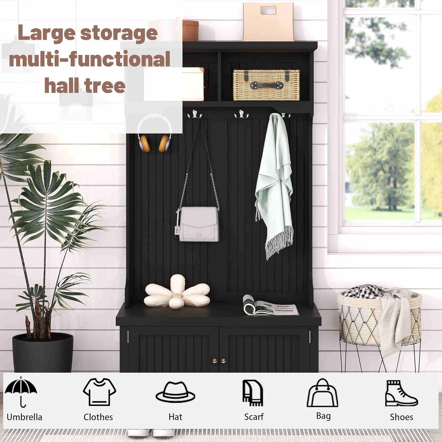 Hall Tree with Bench and Shoe Storage, Coat Rack O270982