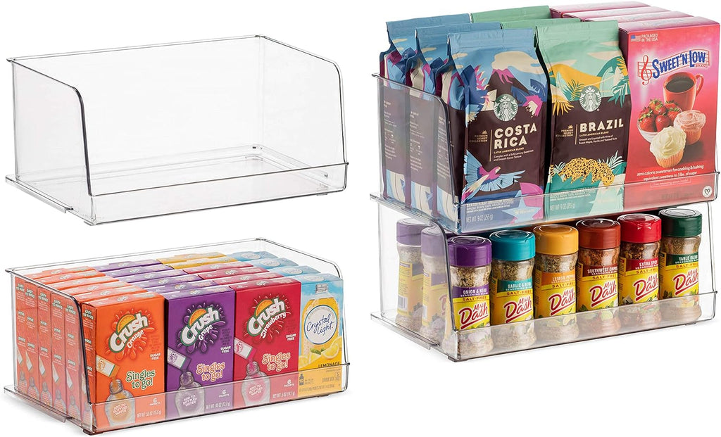 Set Of 4 Clear Plastic Stackable Food Storage Bins D563