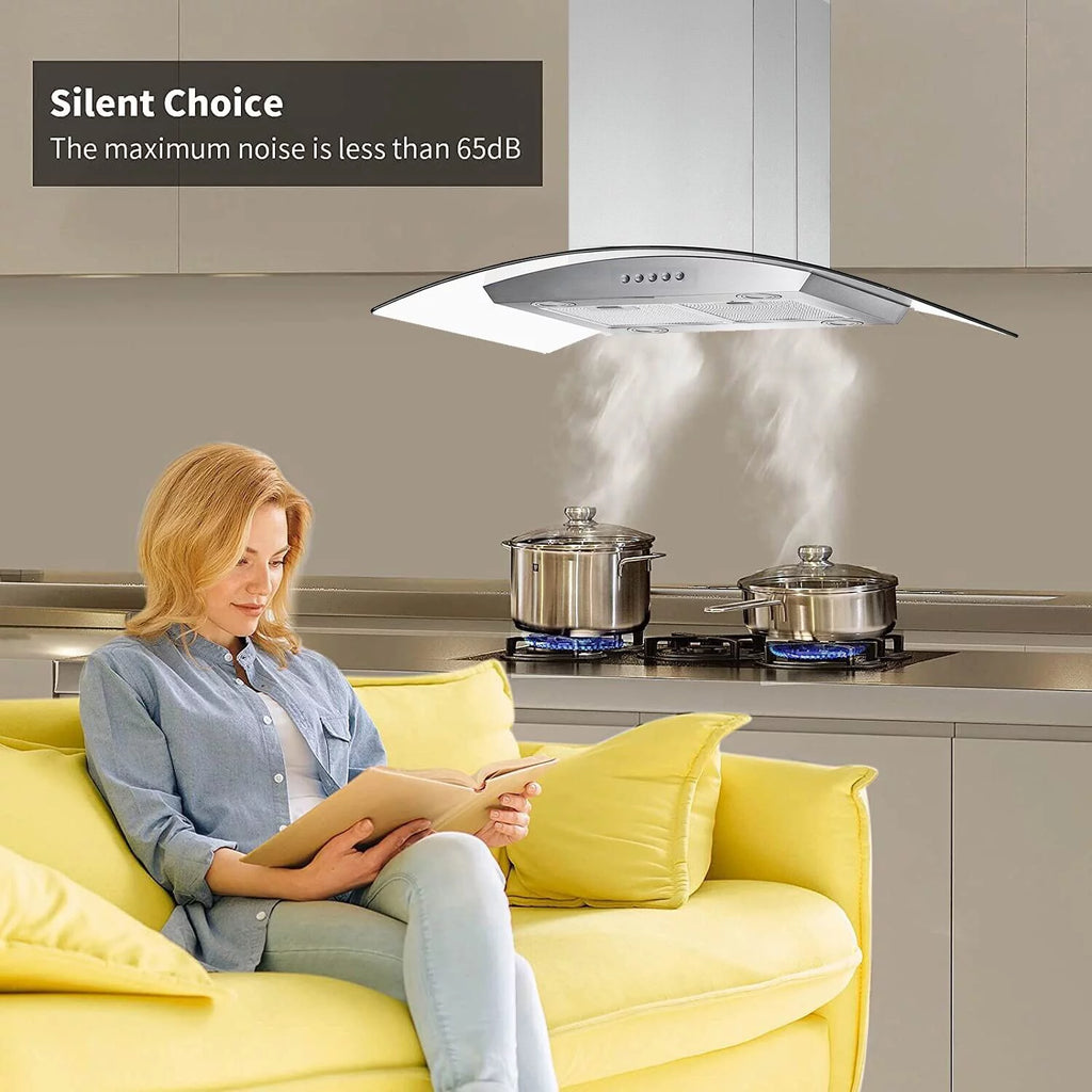30 inch Island Mount Range Hood 900CFM Tempered Glass Stainless Steel M373