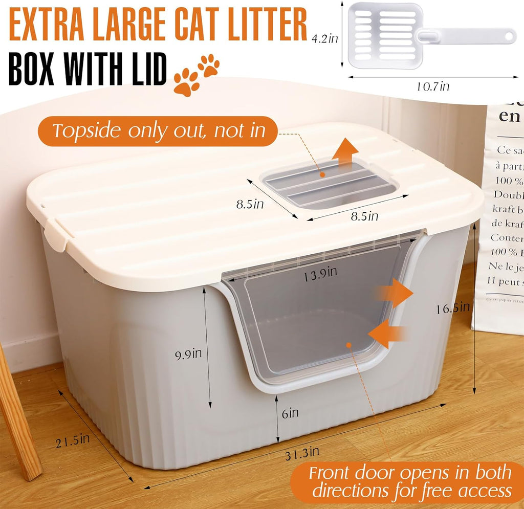 Extra Large Enclosed Cat Litter Box with Scoop Front Entry G82870