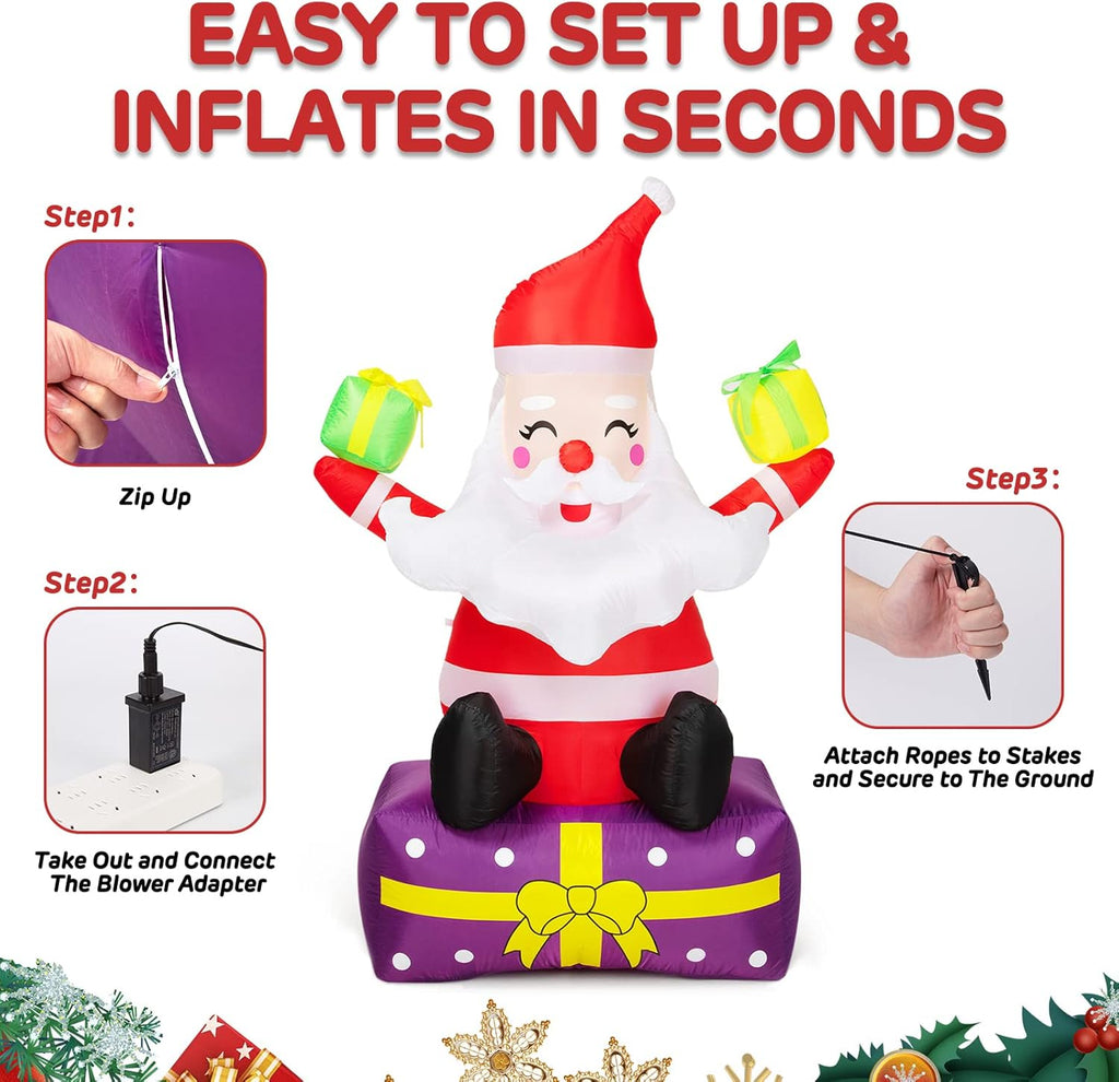 6 Ft Inflatable Santa Claus with Gift Boxes N914889