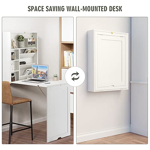 Black Folding Wall-Mounted Desk with Storage Bookcases B12868