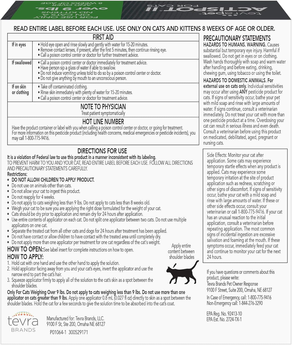 6 Doses Flea Treatment for Large Cats 9+ lbs Y6582