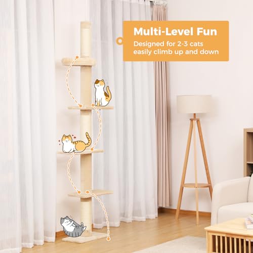 Grey 5-Tier Adjustable Cat Tree with Scratching Post B3243
