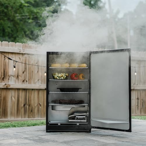 30-inch Digital Electric Vertical BBQ Smoker with Leg Kit and Side Wood Chip Loader in Black F760687