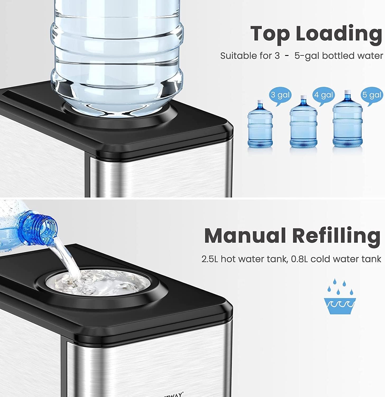Water Dispenser with Ice Maker, 3-in-1 Countertop Top-Loading Hot Cold Water Cooler Machine, 48Lbs/24H, 12 Cubes, 4Lbs Storage Basket O16944
