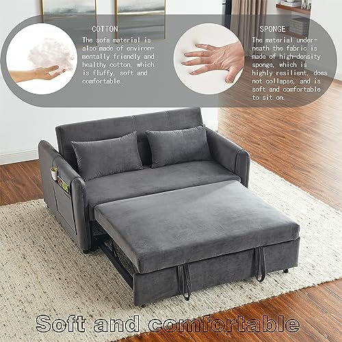Grey Velvet Convertible Sofa Bed with Pull-out Bed H726479