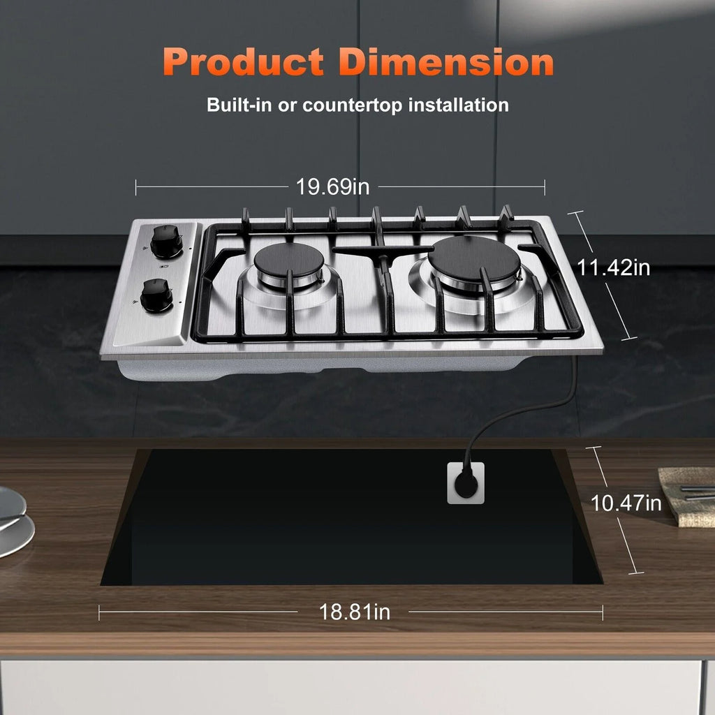 2-Burner 12 inch Stainless Steel Gas Cooktop E7961