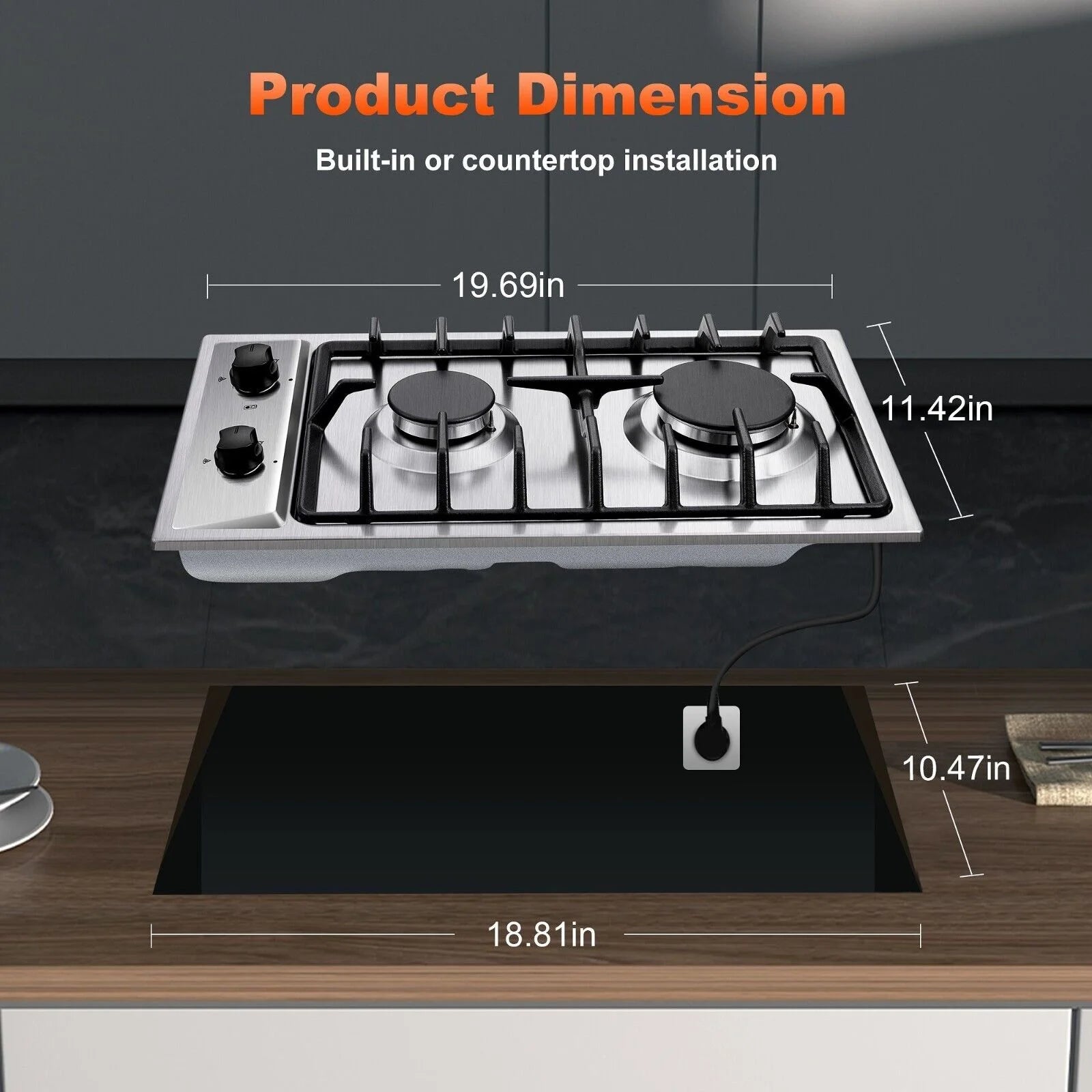 2-Burner 12 inch Stainless Steel Gas Cooktop E7961