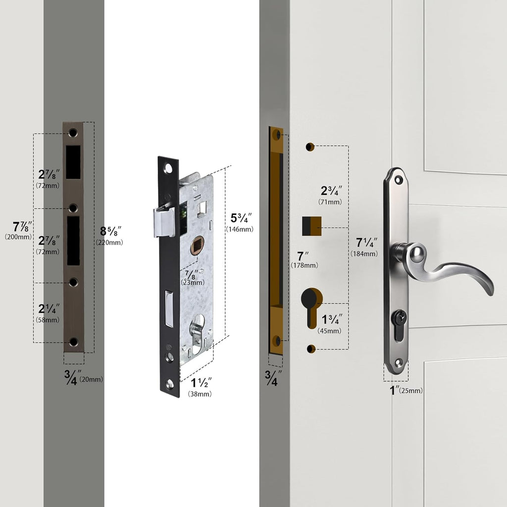 Brushed Polished Brass Solid Brass Lever Handle Mortise Lock Set for 1 in. Or 1.38 in. Thickness N9566