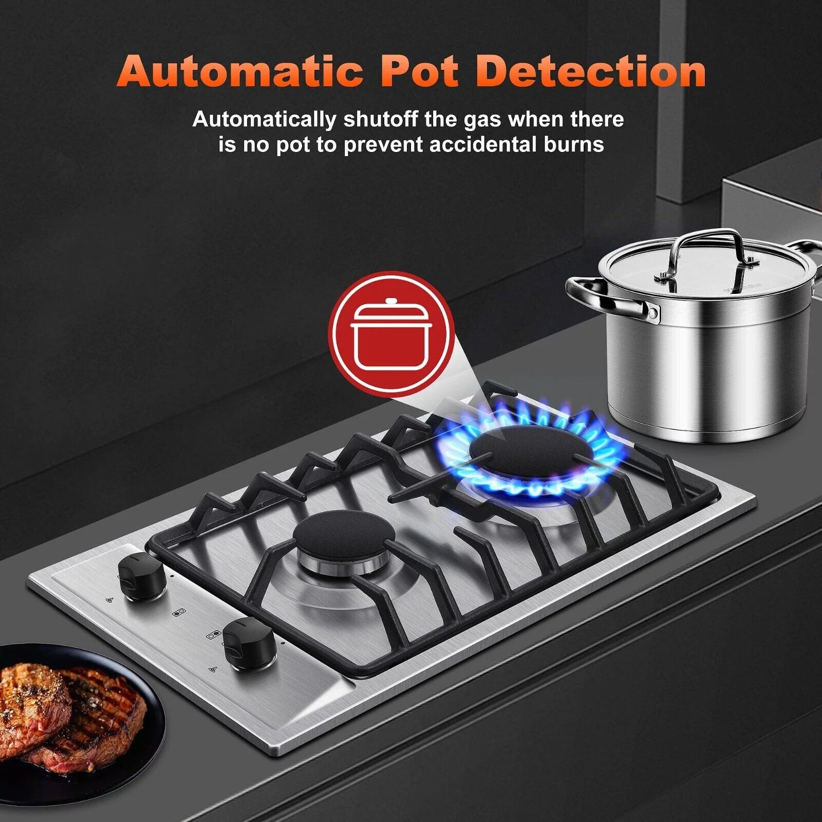 2-Burner 12 inch Stainless Steel Gas Cooktop E7961