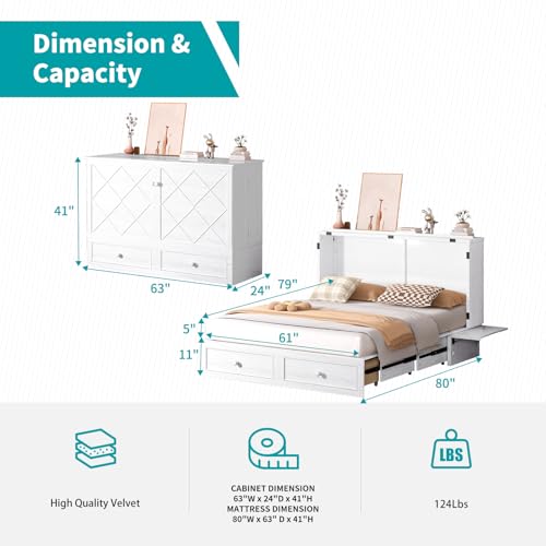 Queen Cabinet Cube Chest Bed with Tri-fold Mattress Y422