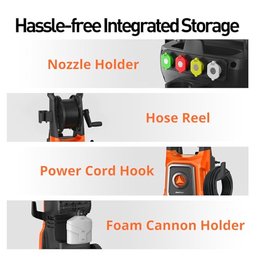 Electric Pressure Washer, 5000 Max PSI, 3.6 GPM, with Hose Reel, 4 Quick Connect Nozzles, Foam Cannon A661557