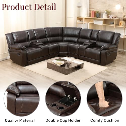 Leather L-Shaped Reclining Sectional Sofa with Chaise V8981