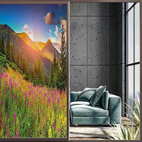 23.6 inch by 35.4 inch Window Film Privacy One Way Abstract Flower Green Glass Sticker L262