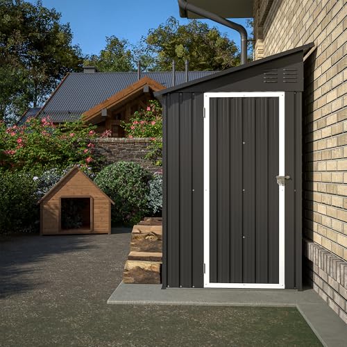 Black Heavy-Duty Outdoor Metal Storage Shed with Floor Base T474