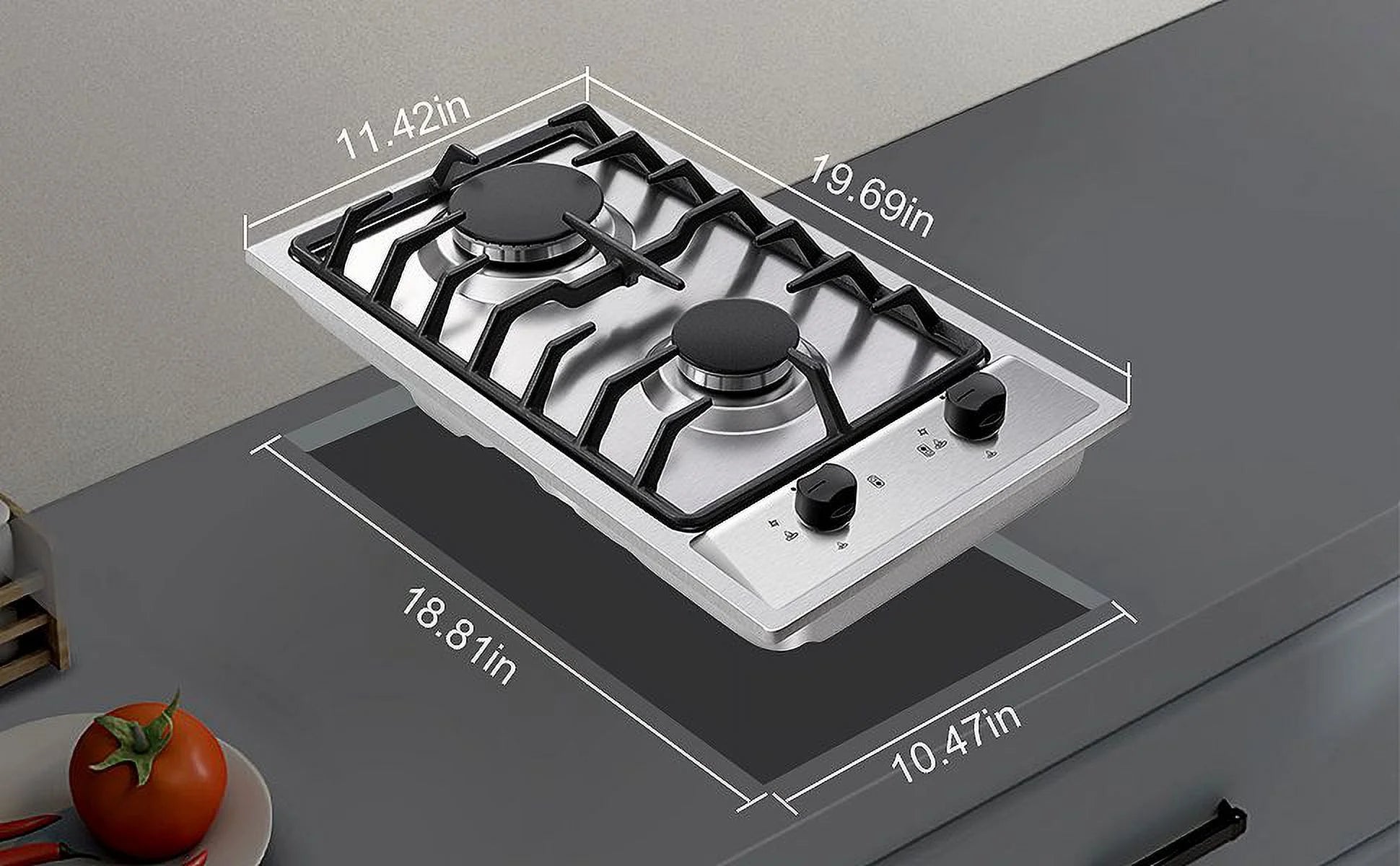 2-Burner 12 inch Stainless Steel Gas Cooktop E7961