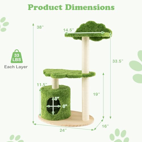 Multi-level Modern Wood Cat Tree with Sisal Scratching Posts C606
