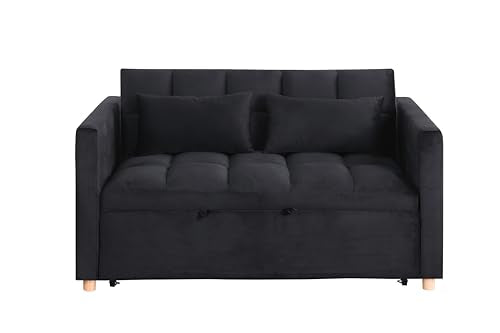 Black Sleeper Chair Sofa Bed with USB Ports and Cupholders Y424000
