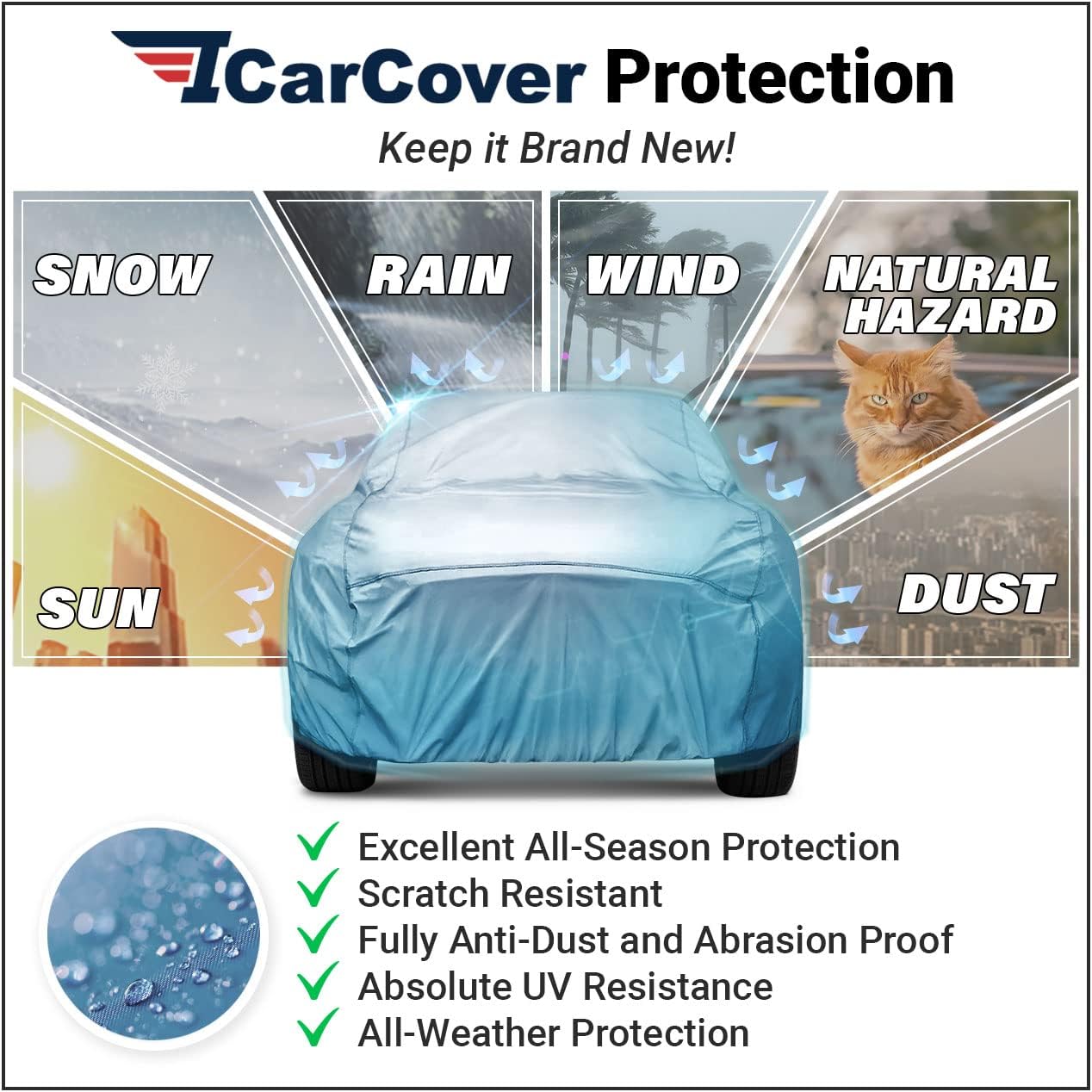 Premium Full Car Cover Waterproof All Weather Resistant Custom Outdoor Indoor Sun Snow Storm Protection Form-Fit Padded Cover with Straps A5870