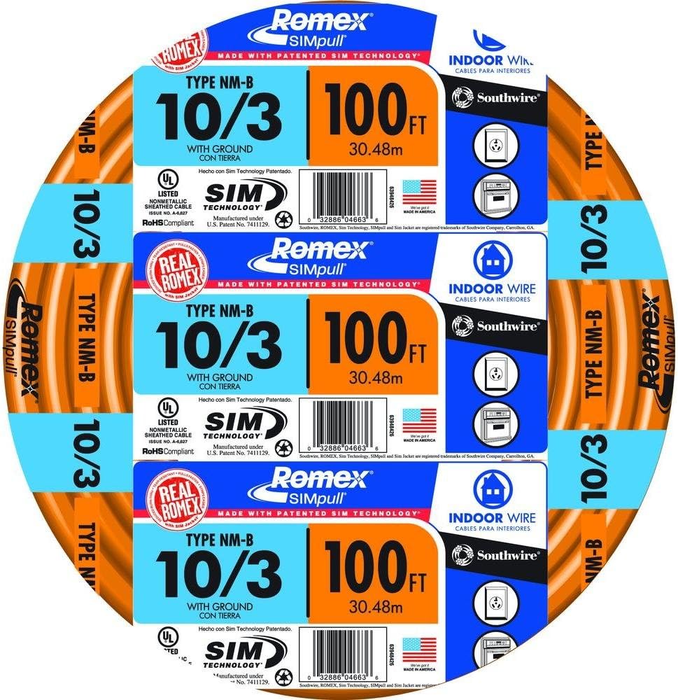 100' 10/3 with ground Orange Electrical Wire Type NM-B Z4333