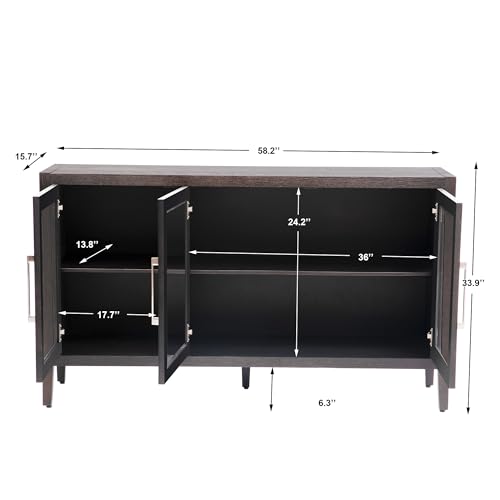Black Glass Door Sideboard Cabinet with Adjustable Shelf W59761