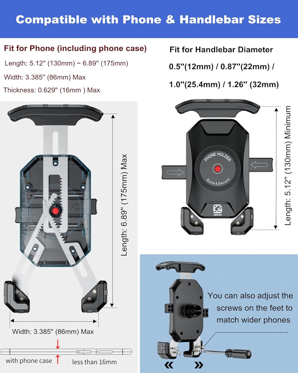 Aluminum Alloy Motorcycle Phone Mount for 4''-7'' Smartphones V2849