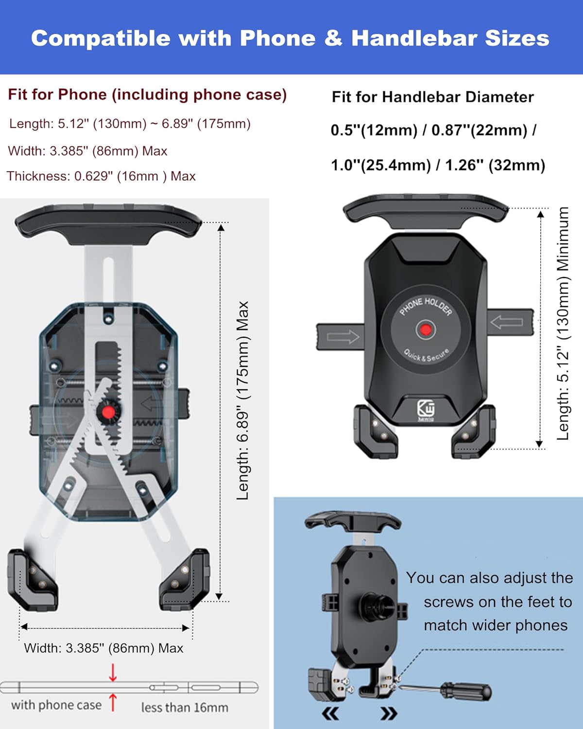 Aluminum Alloy Motorcycle Phone Mount for 4''-7'' Smartphones V2849