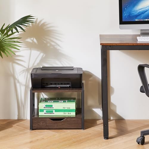 Grey Wooden 2 Tier Printer Stand with Drawer A406