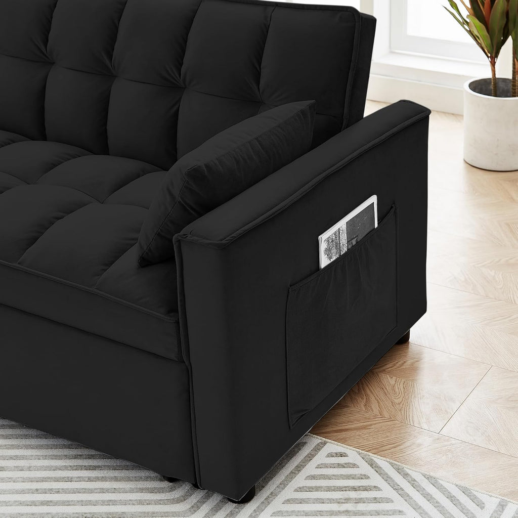 55" Full Size Velvet Convertible Futon Sofa Bed with Pullout Bed F7244