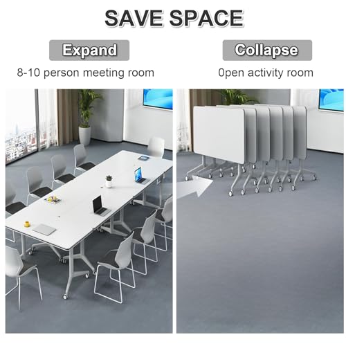 4Pcs White Foldable Conference Table with Caster Wheels G3489