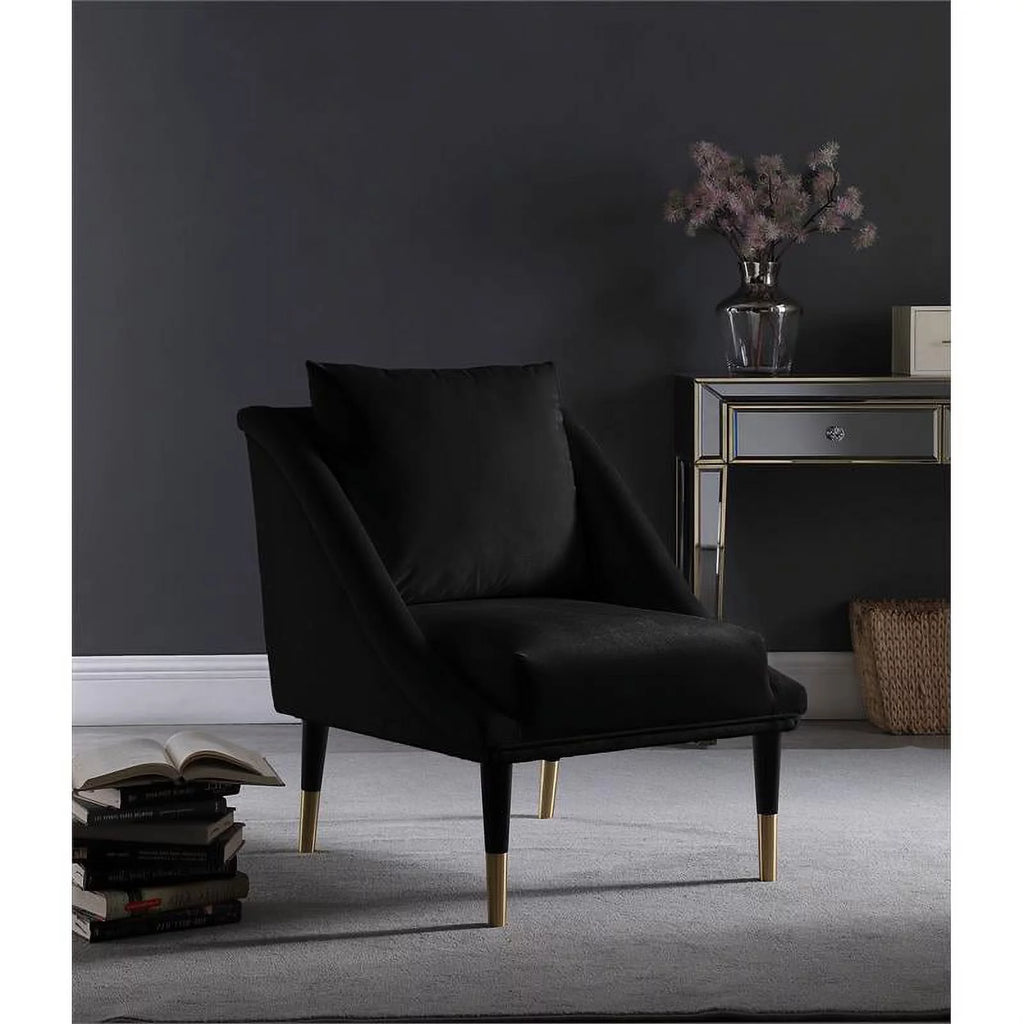 Contemporary Velvet Accent Chair in Soft Black A227