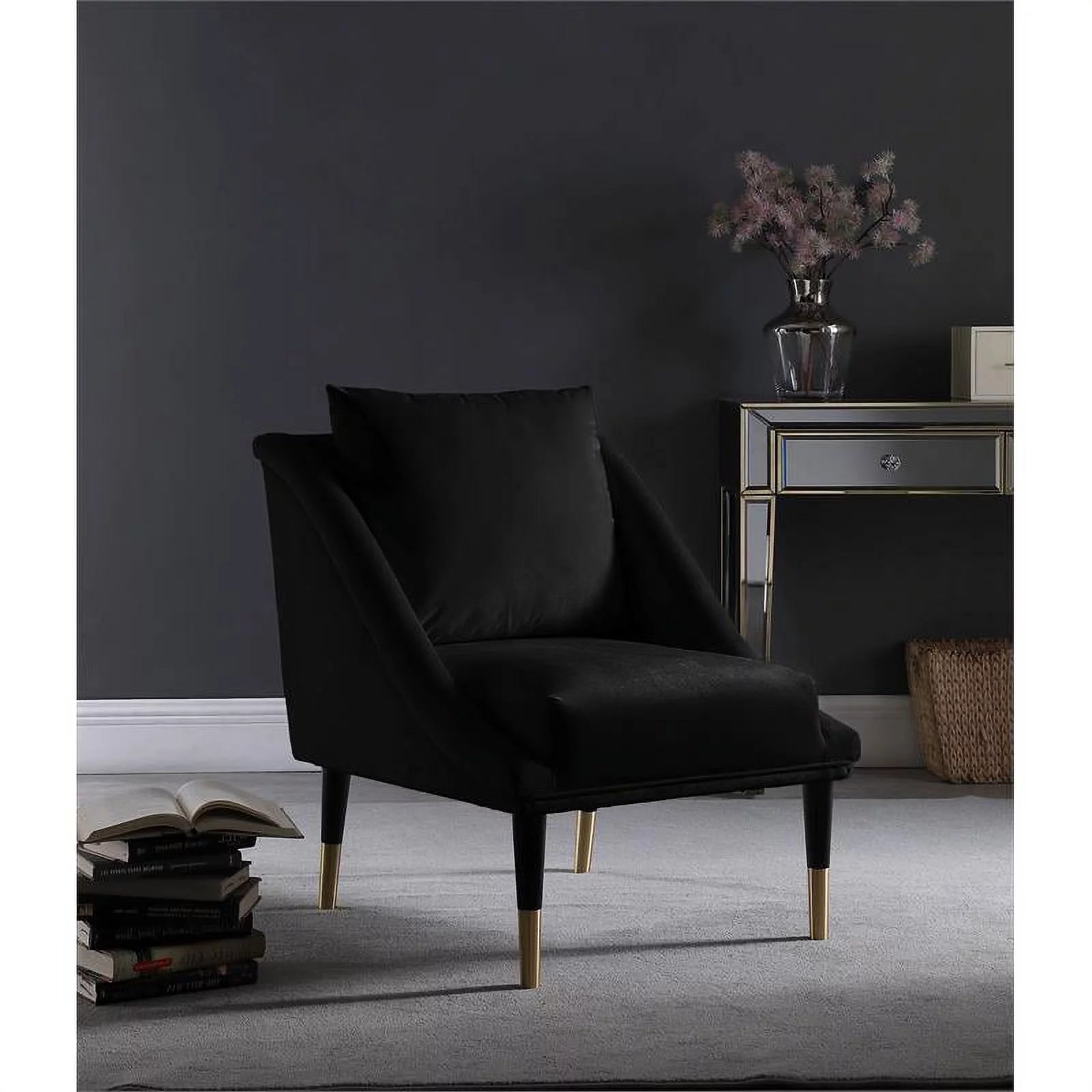 Contemporary Velvet Accent Chair in Soft Black A227