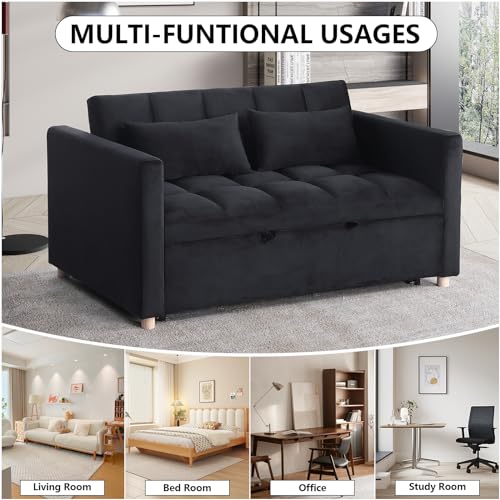 Black Sleeper Chair Sofa Bed with USB Ports and Cupholders Y424000