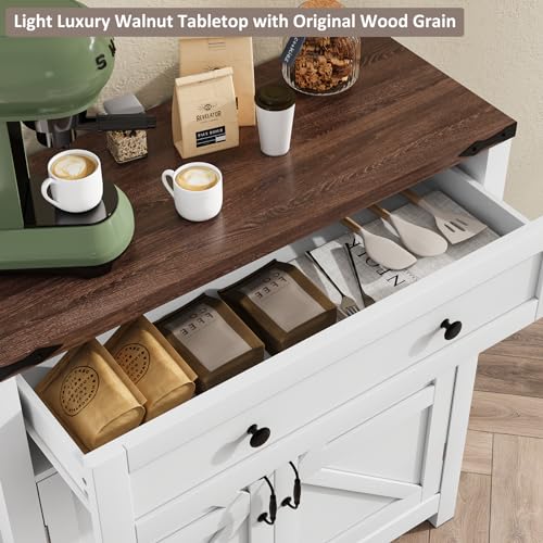 Walnut Buffet Sideboard Cabinet with 2 Barn Doors and Adjustable Shelf D40301
