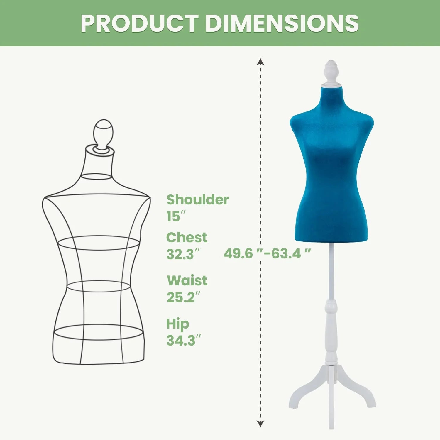 49.6-63.6 inch Height Adjustable Foam Sewing Mannequin with Base Stand O380