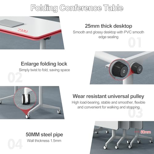 4Pcs White Foldable Conference Table with Caster Wheels G3489