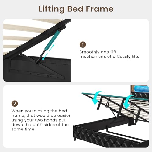 King Size Upholstered Storage Bed Frame with LED Lights A8668