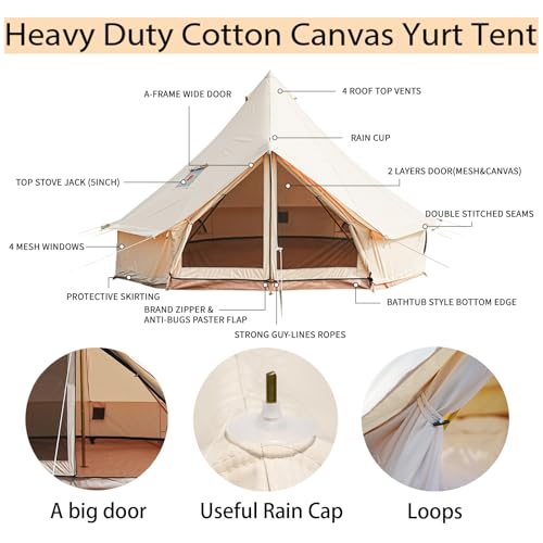 4 Seasons Breathable 100% Cotton Canvas Yurt Tent with Stove Jack E42969