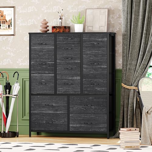 White 15 Drawer Fabric Dresser with Metal Frame and Wood Tabletop P76872