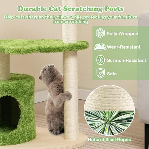 Multi-level Modern Wood Cat Tree with Sisal Scratching Posts C606