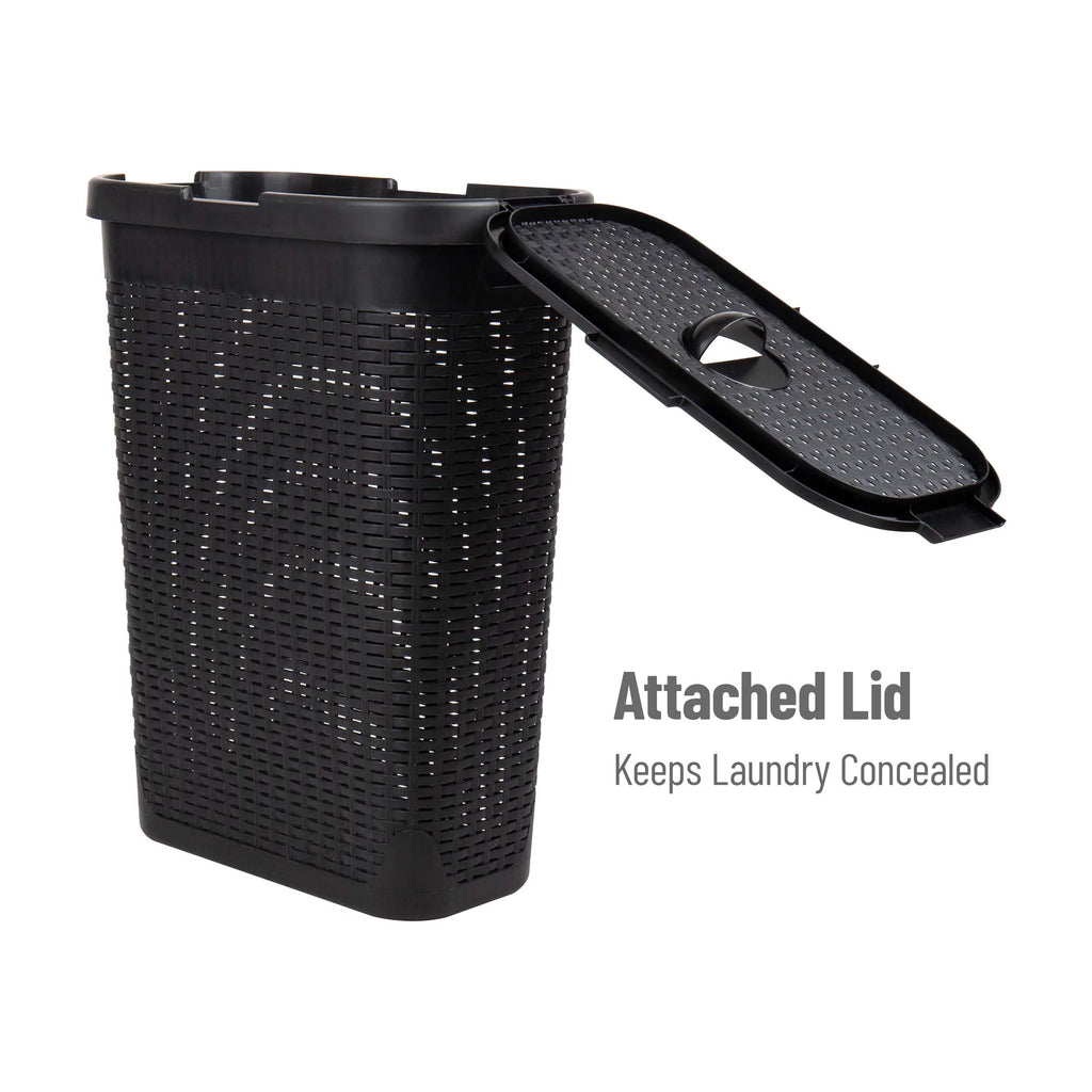 40L Slim Laundry Hamper, Clothes Basket with Lid, Plastic, Set of 2, Black Y599660