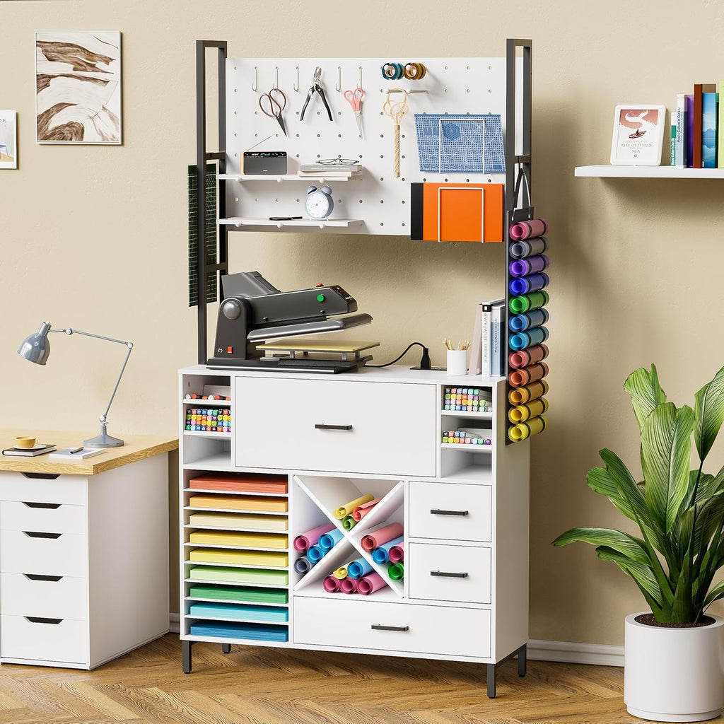 Craft Organizers and Storage Cabinet with Power Outlet, Pegboard, Vinyl Holders W54918